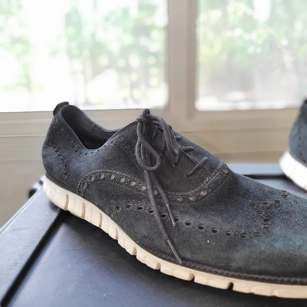 COLE HAAN ZEROGRAND Men's 13 Black Suede Wingtip Perforated Shoes